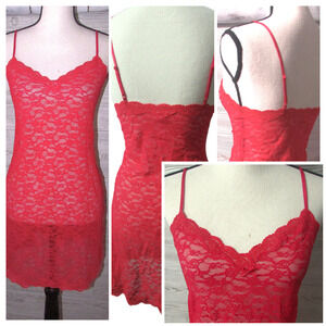 Y2k Victoria's Secret Slip dress Cami L Mesh Red Lace Romantic Coquette Vtg 2014